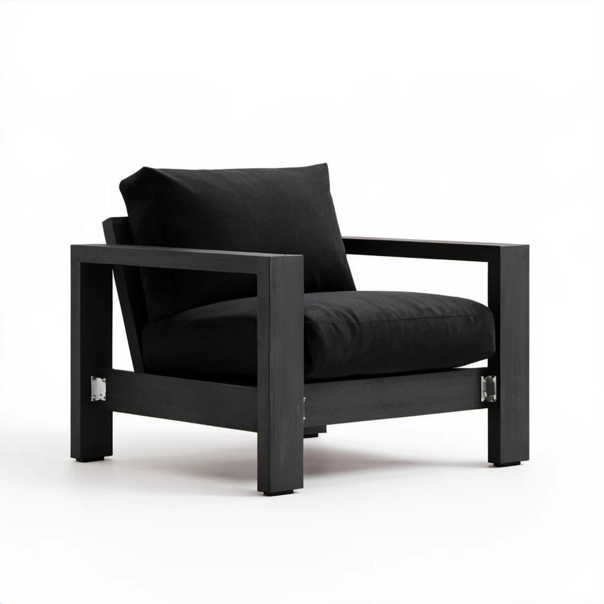 Czarny fotel ogrodowy z drewna akacjowego z poduszkami 68 x 75 x 70 cm