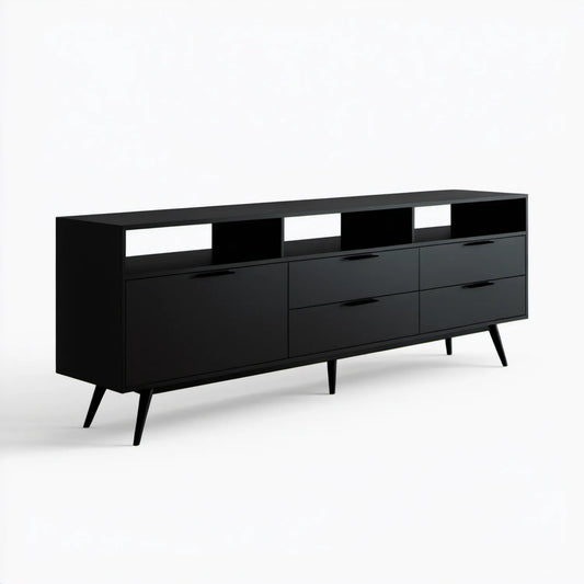Czarna szafka RTV 180 x 40 x 80 cm z laminowanej płyty wiórowej