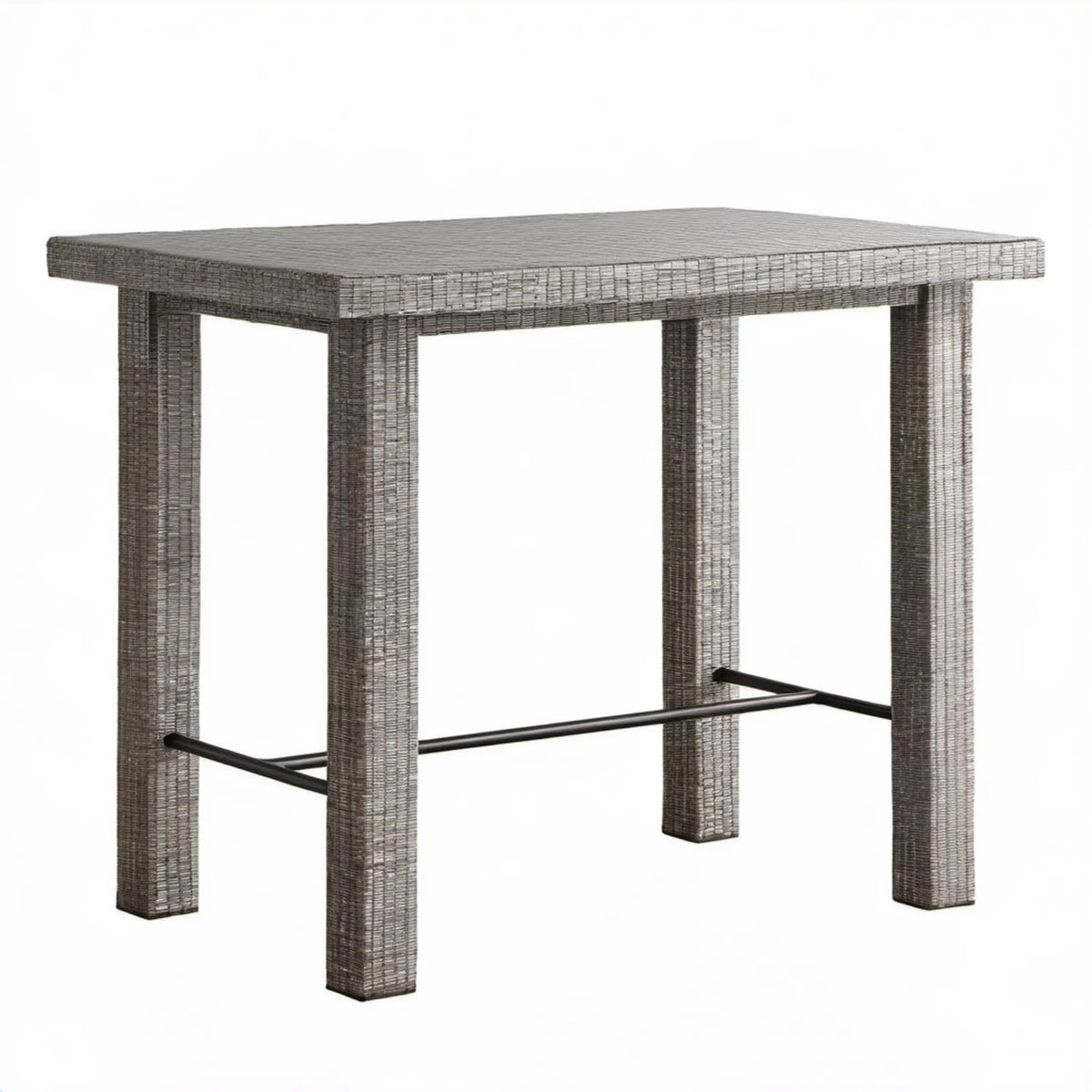 Prostokątny stół barowy ogrodowy z technorattanu PE i stali 110 x 60 x 110 cm Szarobrązowy/Czarny