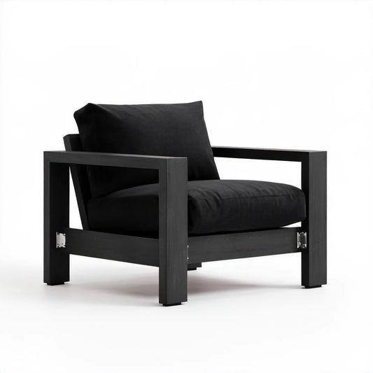 Czarny fotel ogrodowy z drewna akacjowego z poduszkami 68 x 75 x 70 cm