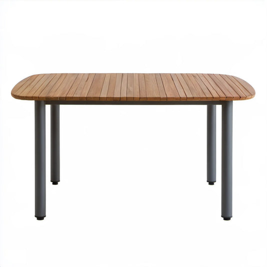 Prostokątny stół ogrodowy z drewna tekowego i stali, brązowo-antracytowy, 180 x 90 x 75 cm