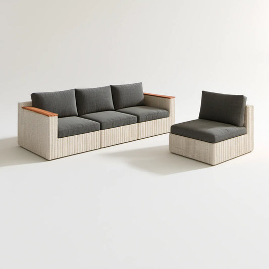 Zestaw wypoczynkowy z technorattanu: sofa 3-osobowa i fotel, beżowo-grafitowo-brązowy, sofa 225 × 78 × 72 cm