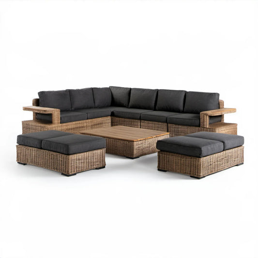 4-częściowy narożny zestaw ogrodowy z technorattanu PE 250 x 250 x 75 cm Naturalny/Brązowy/Czarny