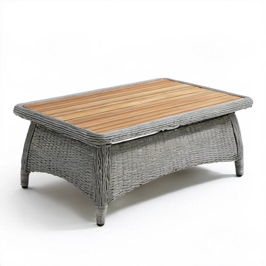 Prostokątny stolik ogrodowy z technorattanu i drewna akacjowego 120 x 60 x 45 cm Szary/Naturalny brąz