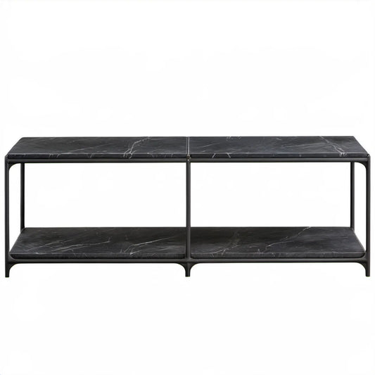Czarna szafka RTV z białym wzorem marmurowym 160 x 40 x 55 cm, MDF i stal