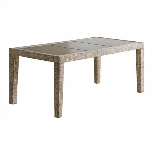 Prostokątny stół ogrodowy z technorattanu i szkła hartowanego 150 x 90 x 75 cm szarobrązowy/przezroczysty