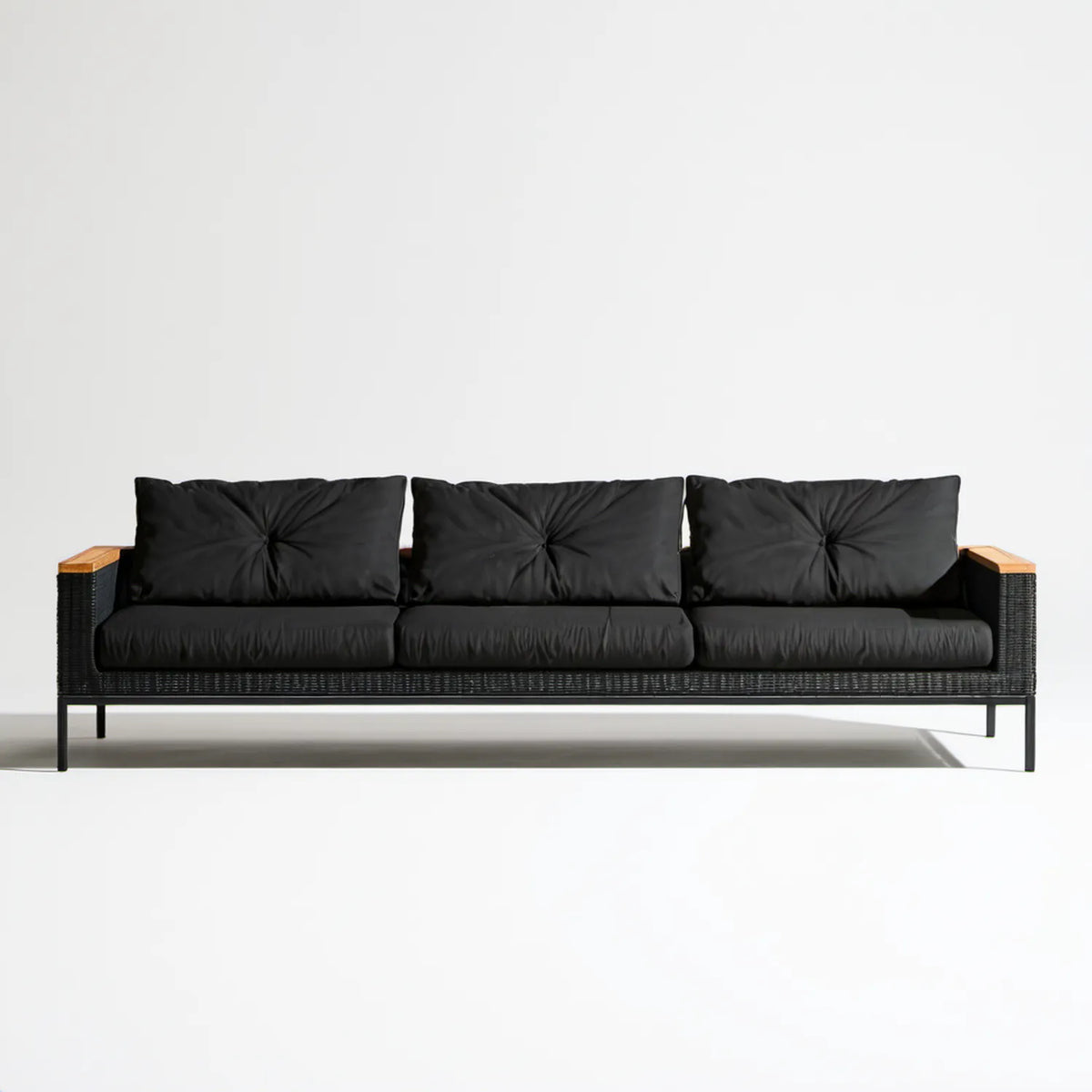 Trzyosobowa sofa ogrodowa czarno-brązowa 210 x 75 x 70 cm z technorattanu PE i stali